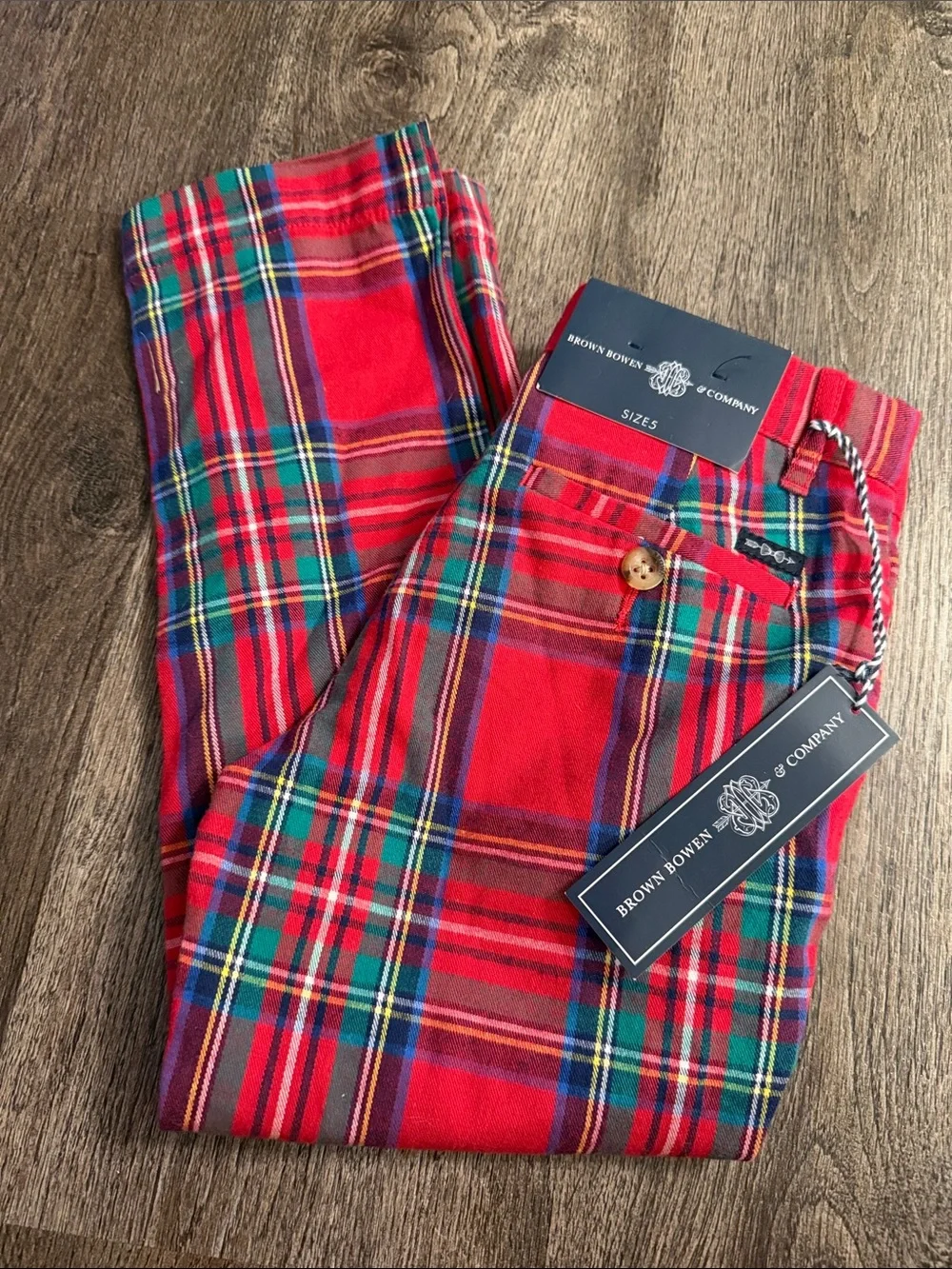 Brown Bowen Boys 5 Tybee Tartan Plaid Palmetto Chino Pants Red Holiday Classic